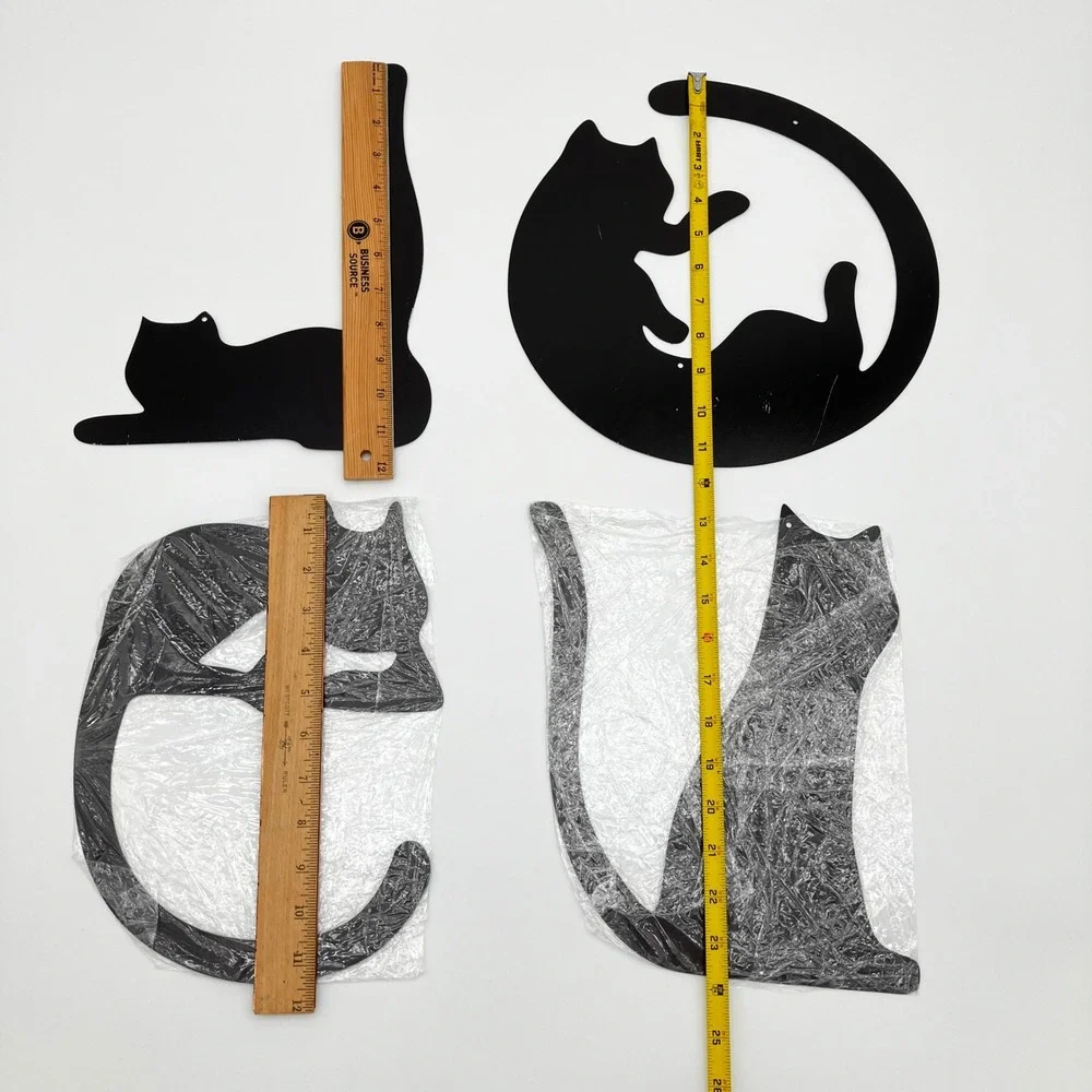 Wall Art Decor Metal Cat Silhouettes 4pc Set Black Minimalist Modern